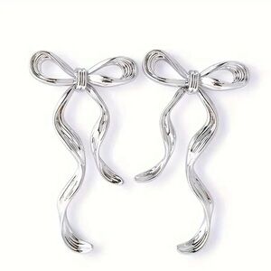 Elegant Silver Bow knot Dangle Stud Earrings